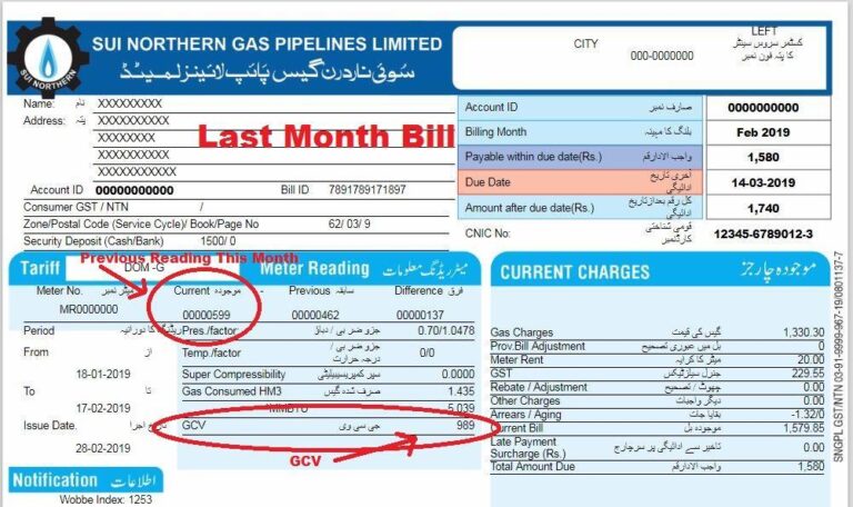 Sui gas bill